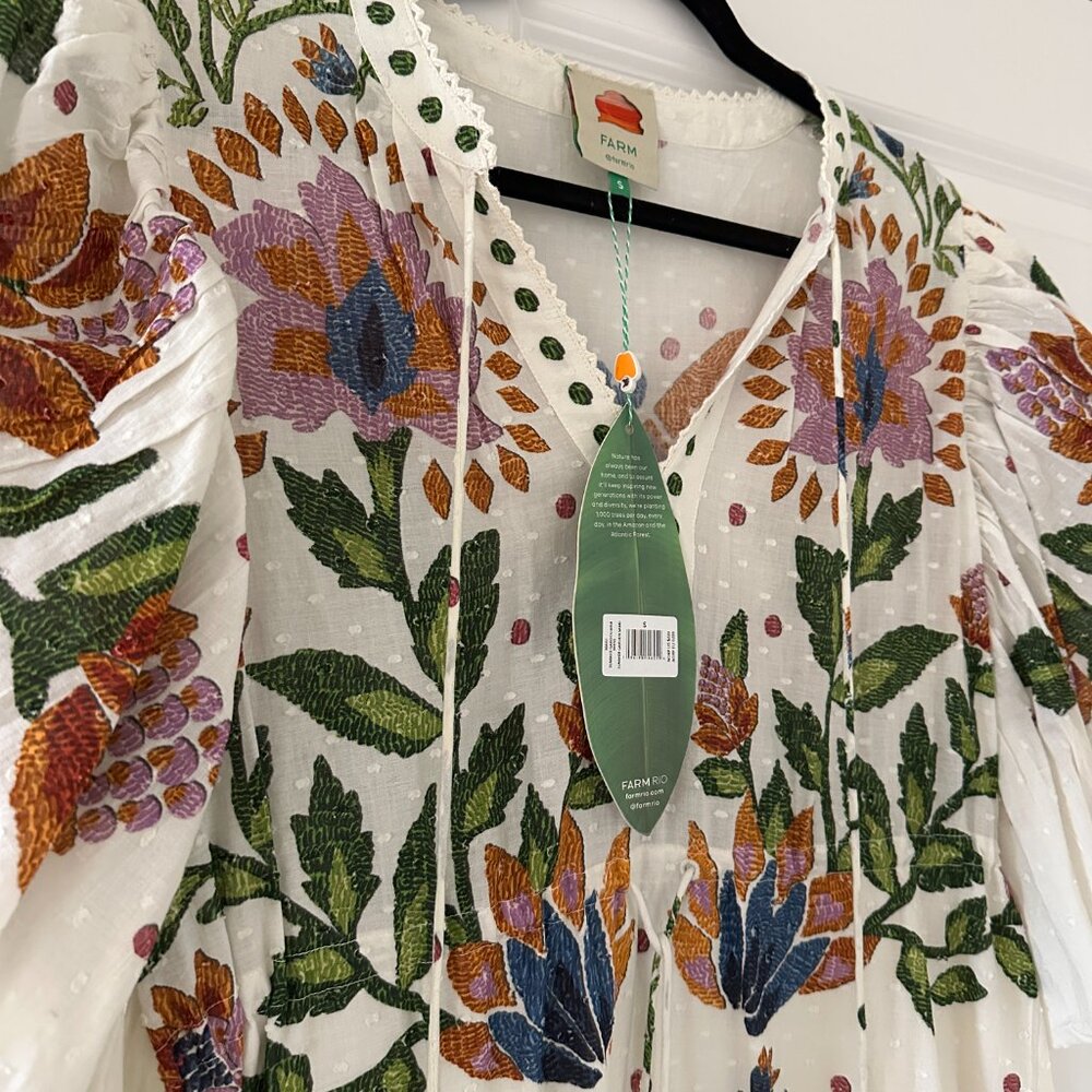 FARM Rio White Floral Mini Dress with Multicolor Embroidery - Picture 7 of 16